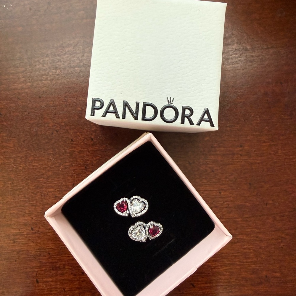 Pandora Halo Hearts Stud Earrings Silver